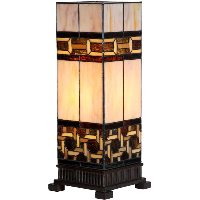 LumiLamp 5LL-6360 Lampa Stołowa Tiffany Beżowo Brązowa 44cm E27 Szkło Polyresin