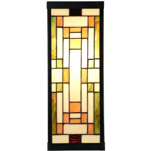 LumiLamp 5LL-6363 Lampa ścienna Tiffany beżowo-zielona 14x16x40cm E27 szkło metal