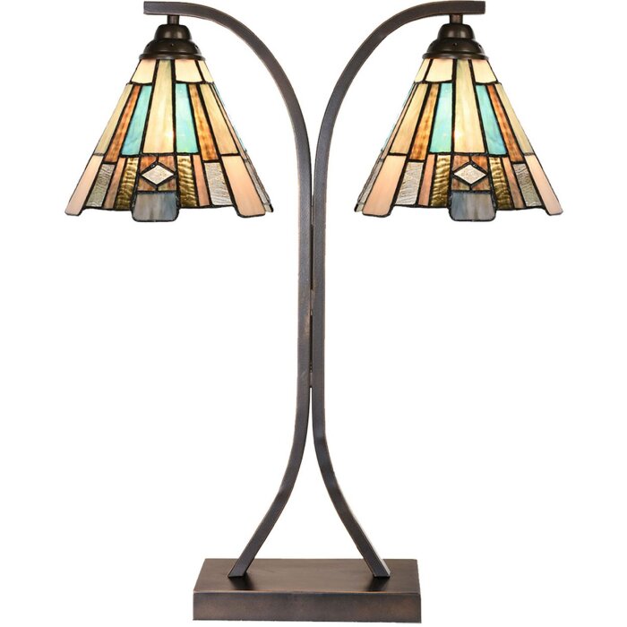 LumiLamp 5LL-6368 Lampa stołowa Tiffany brązowo-niebieska 48x19x57cm E27 2x60W