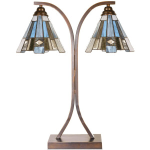 LumiLamp 5LL-6368 Lampa stołowa Tiffany brązowo-niebieska 48x19x57cm E27 2x60W