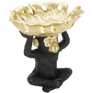 Mauro Ferretti figurka dekoracyjna małpka z liśćmi miska 25,2x21x24 cm czarne złoto