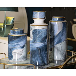 Mauro Ferretti Wazon Elegant Ø 15x34 cm niebieskie złoto z pokrywką
