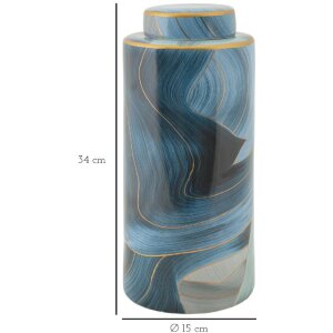 Mauro Ferretti Wazon Elegant Ø 15x34 cm niebieskie złoto z pokrywką