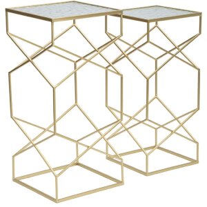 Mauro Ferretti zestaw stolików bocznych Glassy 2szt 31,5x31,5x68 i 28x28x64 cm złoty