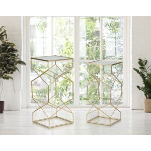 Mauro Ferretti zestaw stolików bocznych Glassy 2szt 31,5x31,5x68 i 28x28x64 cm złoty