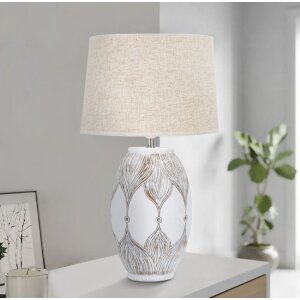 Mauro Ferretti lampa stołowa Atene owal E27 Ø 38x67 cm biały płukany brązowy