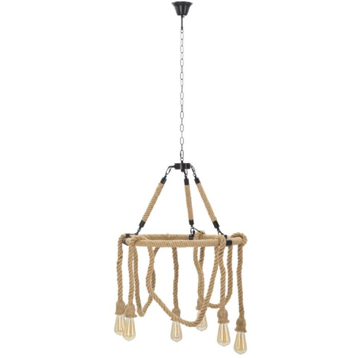 Mauro Ferretti lampa sufitowa okrąg linowy 6-światło E27 Ø 64x90 cm brązowy czarny