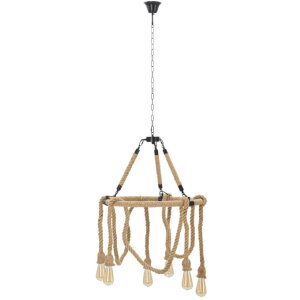 Mauro Ferretti lampa sufitowa okrąg linowy 6-światło E27 Ø 64x90 cm brązowy czarny