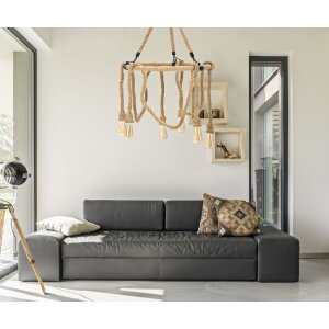 Mauro Ferretti lampa sufitowa okrąg linowy 6-światło E27 Ø 64x90 cm brązowy czarny