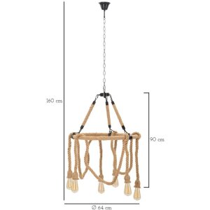 Mauro Ferretti lampa sufitowa okrąg linowy 6-światło E27 Ø 64x90 cm brązowy czarny