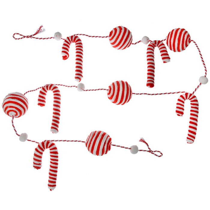 Clayre & Eef 66113 Girlanda świąteczna plastikowa 170 cm czerwona biała w stylu country