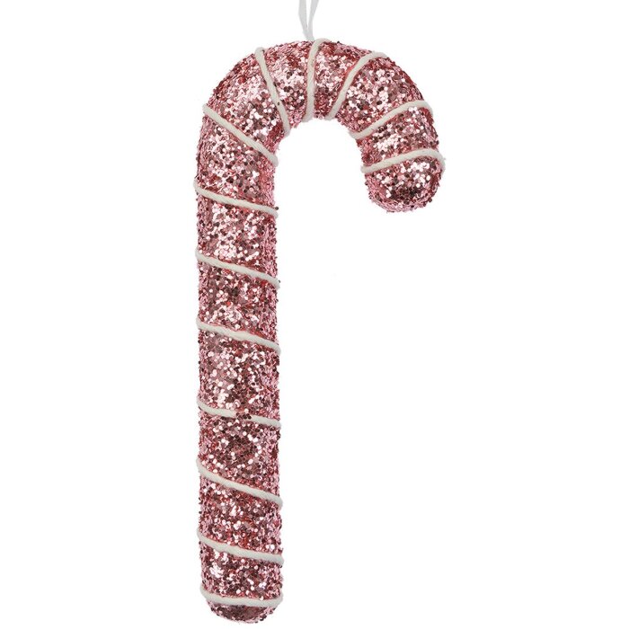 Clayre & Eef 66179 Wisiorek dekoracyjny Candy Cane różowy brokat 7x2x17cm