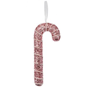Clayre & Eef 66179 Wisiorek dekoracyjny Candy Cane różowy brokat 7x2x17cm