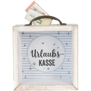 Clayre & Eef 65878 Skarbonka Biała 15x8x18 cm Country Style MDF Szkło
