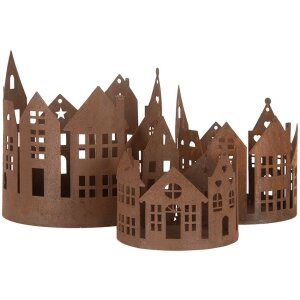 Clayre & Eef 6Y5784 Zestaw 3 domków dekoracyjnych w stylu wiejskim, brązowo-rdzawe wykończenie