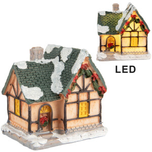 Clayre & Eef 6PR5733 Domek dekoracyjny z diodą LED pomarańczowo-zielony 6x5x6 cm