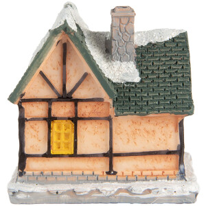 Clayre & Eef 6PR5733 Domek dekoracyjny z diodą LED pomarańczowo-zielony 6x5x6 cm