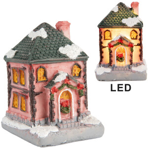 Clayre & Eef 6PR5734 Domek dekoracyjny z diodami LED różowo-szary 4x5x6 cm
