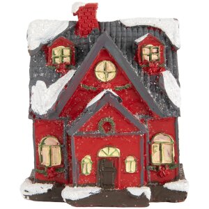 Clayre & Eef 6PR5739 Dekoracja Dom LED czerwony szary 6x5x7 cm polyresin