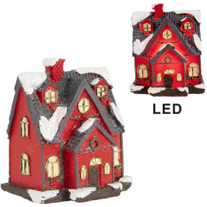 Clayre & Eef 6PR5739 Dekoracja Dom LED czerwony szary 6x5x7 cm polyresin
