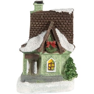 Clayre & Eef 6PR5740 Dekoracja Domek z diodami LED 5x5x8 cm Dekoracja świąteczna z polyresinu