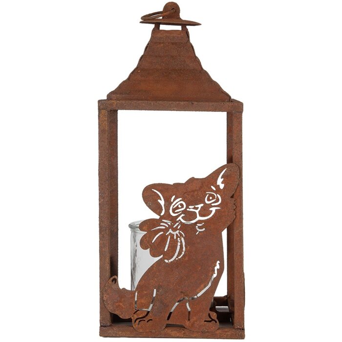 Clayre & Eef 6Y5776 Latarnia 15x15x37 cm Brązowy Metalowy Motyw Kota Styl Antyczny