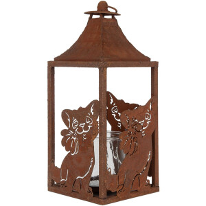 Clayre & Eef 6Y5776 Latarnia 15x15x37 cm Brązowy Metalowy Motyw Kota Styl Antyczny