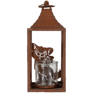 Clayre & Eef 6Y5776 Latarnia 15x15x37 cm Brązowy Metalowy Motyw Kota Styl Antyczny