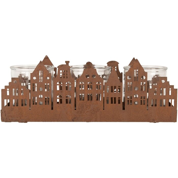Clayre & Eef 6Y5783 Pojemnik na tealighty Houses Brown 30x9x11 cm Styl wiejski