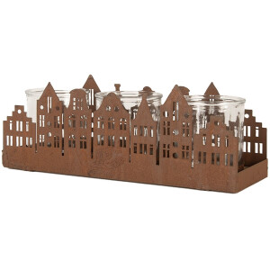 Clayre & Eef 6Y5783 Pojemnik na tealighty Houses Brown 30x9x11 cm Styl wiejski