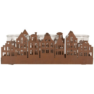Clayre & Eef 6Y5783 Pojemnik na tealighty Houses Brown 30x9x11 cm Styl wiejski