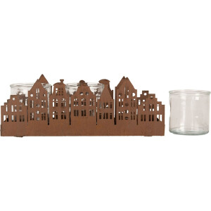 Clayre & Eef 6Y5783 Pojemnik na tealighty Houses Brown 30x9x11 cm Styl wiejski