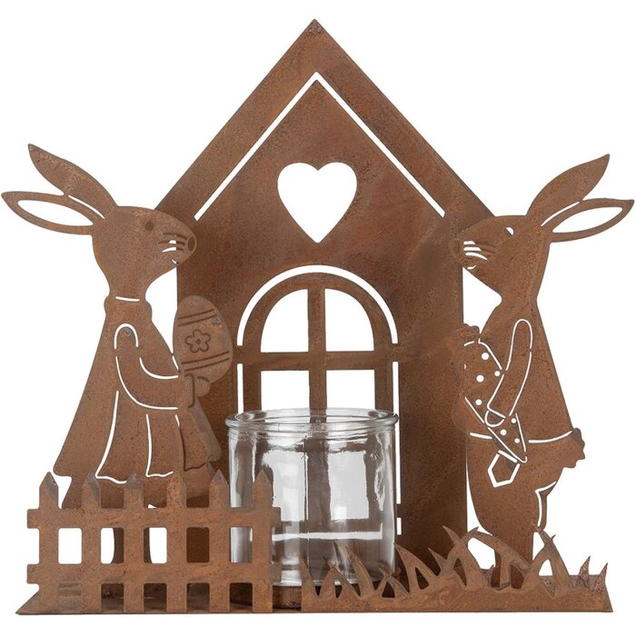 Clayre & Eef 6Y5786 Pojemnik na podgrzewacze Domek z Królikiem Brązowy 26x9x26 cm
