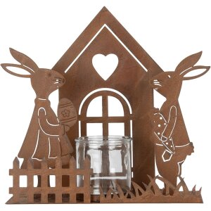 Clayre & Eef 6Y5786 Pojemnik na podgrzewacze Domek z Królikiem Brązowy 26x9x26 cm
