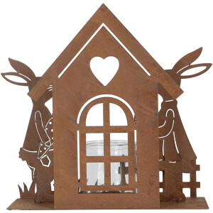 Clayre & Eef 6Y5786 Pojemnik na podgrzewacze Domek z Królikiem Brązowy 26x9x26 cm