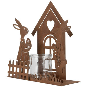 Clayre & Eef 6Y5786 Pojemnik na podgrzewacze Domek z Królikiem Brązowy 26x9x26 cm
