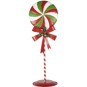 Clayre & Eef 6Y5635 Dekoracja Lizak LED 36x29x100 cm Metal Czerwony Zielony