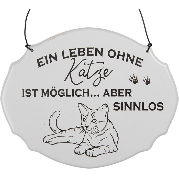 Clayre & Eef 6Y5685 Znak tekstowy Życie bez kota jest możliwe Biały 18x15 cm