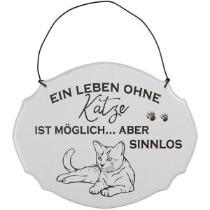 Clayre & Eef 6Y5685 Znak tekstowy Życie bez kota jest możliwe Biały 18x15 cm
