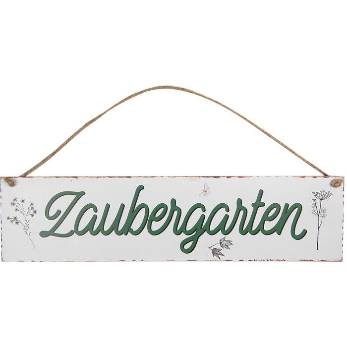 Clayre & Eef Znak tekstowy Magiczny ogród Dekoracja ogrodowa metalowa biała 40x1x10 cm