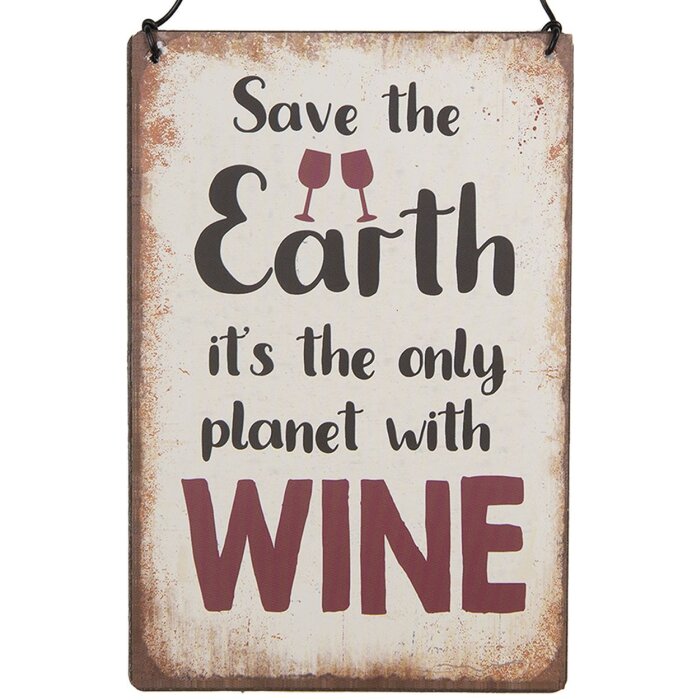 Clayre & Eef 6Y5695 Znak tekstowy Save the Earth Wine 10x15cm Żelazo Beżowy Czerwony