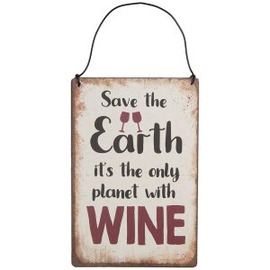 Clayre & Eef 6Y5695 Znak tekstowy Save the Earth Wine 10x15cm Żelazo Beżowy Czerwony