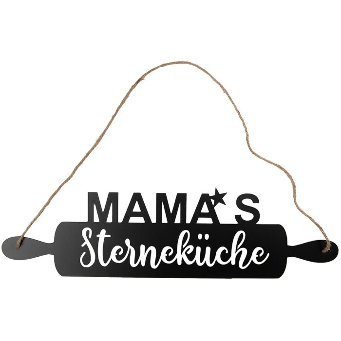 Clayre & Eef Znak tekstowy Mamas star kitchen black 50x1x14 cm żelazna lina jutowa