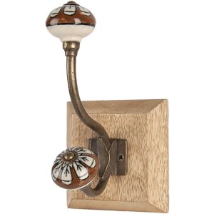 Clayre & Eef 6H2395 Hak ścienny Drewno Metal Brązowy 10x11x18 cm Styl Antyczny