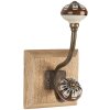 Clayre & Eef 6H2395 Hak ścienny Drewno Metal Brązowy 10x11x18 cm Styl Antyczny