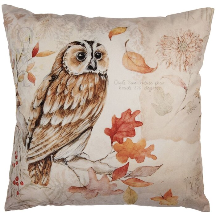 Clayre & Eef KT021.405 Poszewka na poduszkę 45x45 cm Sowa Beżowy Brązowy Styl wiejski