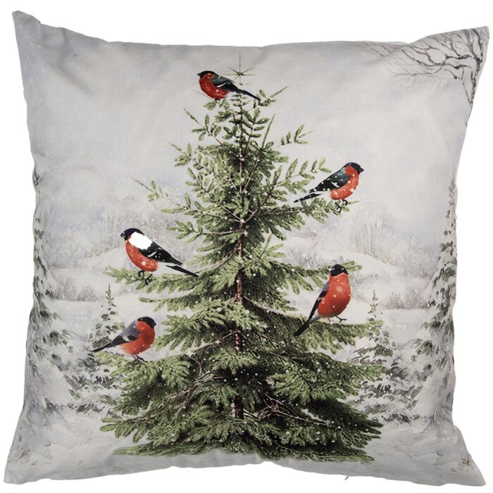 Clayre & Eef KT021.407 Poszewka na poduszkę 45x45 cm Biało-zielona Motyw zimowy w stylu wiejskim
