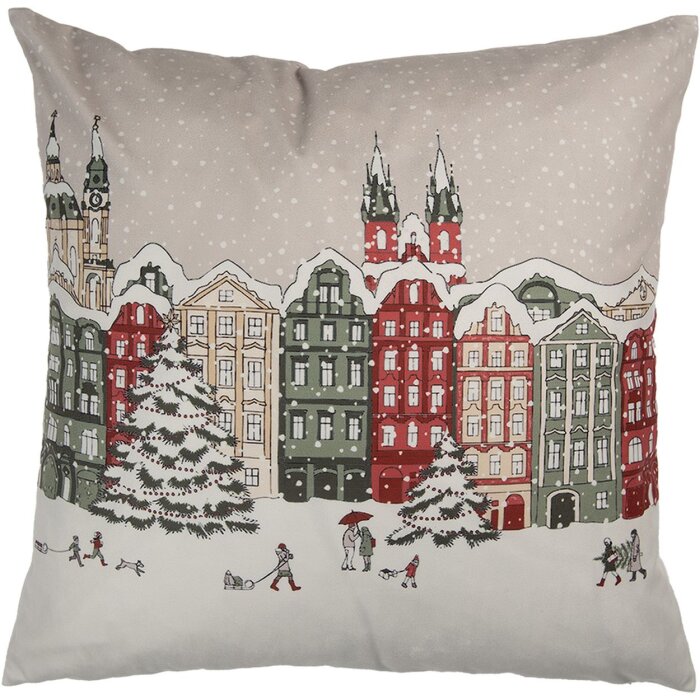 Clayre & Eef KT021.409 Poszewka na poduszkę z motywem zimowym beżowa 45x45 cm