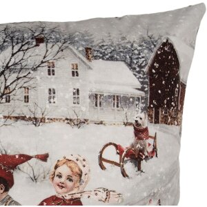 Clayre & Eef KT021.410 Poszewka na poduszkę szaro-czerwona 45x45 cm zimowy wzór wiejskiego domu