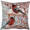 Poszewka na poduszkę Clayre & Eef zimowe ptaki niebiesko-czerwona 45x45 cm styl country